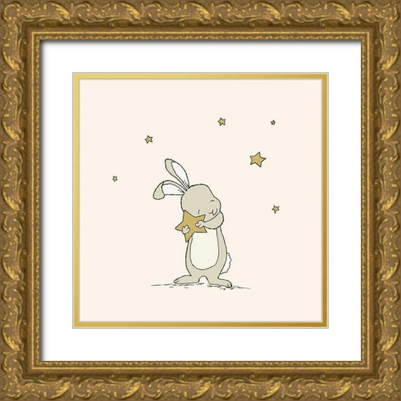 Sweet Melody Designs 20x20 Gold Ornate Wood Framed with Double Matting Museum Art Print Titled - Bunny Holds A Star