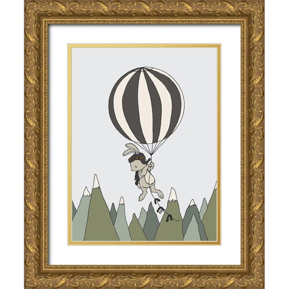 Sweet Melody Designs 25x32 Gold Ornate Wood Framed with Double Matting Museum Art Print Titled - Bunny Balloon Adventure