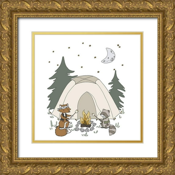 Sweet Melody Designs 26x26 Gold Ornate Wood Framed with Double Matting Museum Art Print Titled - Woodland Camping Buddies