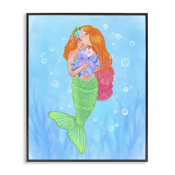Stupell Industries Sweet Mermaid Love Black Framed Giclee Art, design by Stephanie Sanchez, 20 x 16