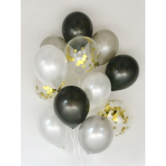 Sweet Moon 12 Piece Latex Balloons Bouquet - Baby Shower, Bridal Shower, Eid, and Ramadan Party Decoration (Black)