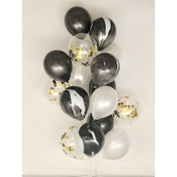 Sweet Moon 16 Piece Latex Balloons Bouquet - Baby Shower, Bridal Shower, Eid, and Ramadan Party Decoration (Black Agate Marble)