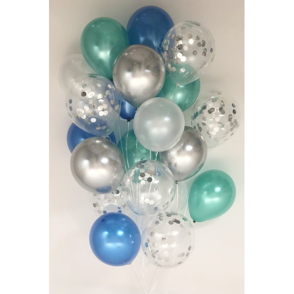 Sweet Moon 20 Piece Latex Balloons Bouquet - Baby Shower, Bridal Shower, Eid, and Ramadan Party Decoration (Blue & Green)