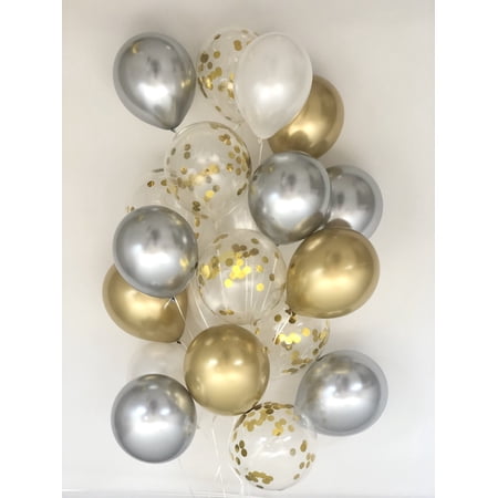 Sweet Moon 20 Piece Latex Balloons Bouquet - Baby Shower, Bridal Shower, Eid, and Ramadan Party Decoration (Metallic Gray)