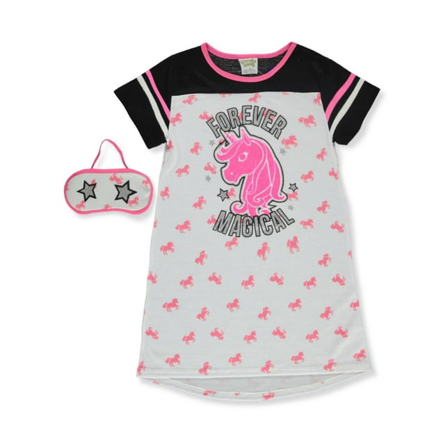 Sweet N Sassy Girls' Unicorn Nightgown With Sleep Mask Set (Big Girls