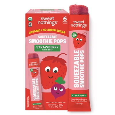 Sweet Nothings Strawberry with Beet Smoothie Pops, 6 x 2 oz Tubes, Organic, No Added Sugar, Frozen, Dairy Free, No Allergen, Net Content 12 oz
