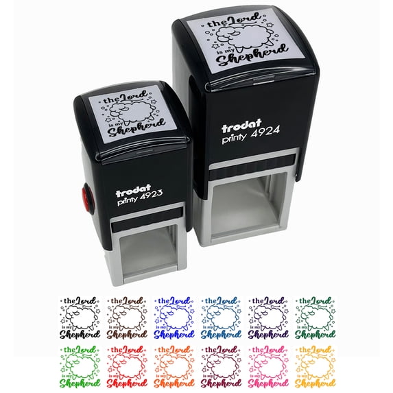 Sweet Nursery Sheep The Lord is My Shepherd Bible Psalm 23 Self-Inking Rubber Stamp Ink Stamper - Pink Ink - Small 1 Inch