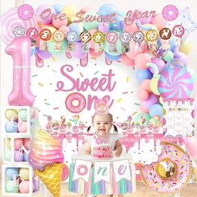 Sweet One Birthday Party Decorations, Donut 1st Birthday Decorations Girl, Balloon Boxes, Photo Banner, Ice Cream Candy Balloons, Backdrop, First Bday Girl Decor