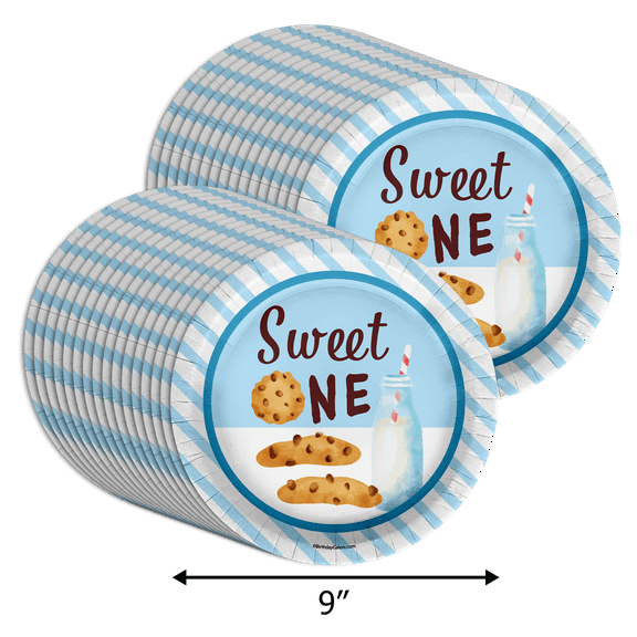 Sweet One Milk and Cookies 1st Birthday Party Supplies Large 9" Paper Plates in Bulk 32 Piece