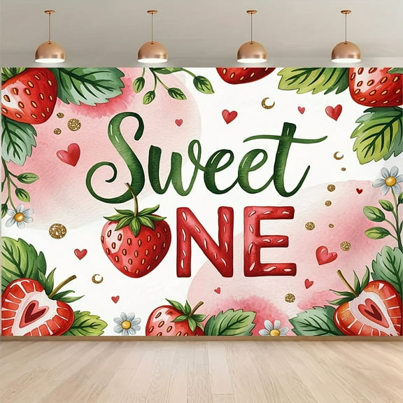 Sweet One Strawberry Backdrop Strawberry Girl 1st Birthday Party Decorations Photography Background Strawberry Heart Floral Theme Bday Party Banner Cake Table Booth Props
