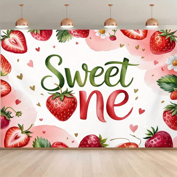 Sweet One Strawberry Party Backdrop Strawberry Girl 1st Birthday Party Decorations Photography Background Strawberry Theme Bday Party Banner Cake Table Booth Props