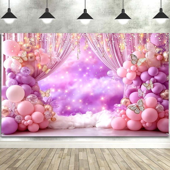 Sweet One Wonderland First Birthday Party Backdrop Pink Flower Balloon ...