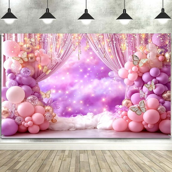 Sweet One Wonderland First Birthday Party Backdrop Pink Flower Balloon Butterfly White Cloud Photography Background Girl 1st Birthday Party Decoration Photo Studio Shoot Props 10X8