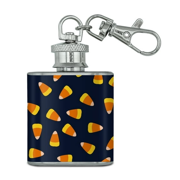 Sweet Orange Candy Corn Pattern Stainless Steel 1oz Mini Flask Key Chain