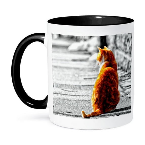 3dRose, Sweet Orange Tabby Cat tinted painting of a cat sitting in the sun., 15oz Two-Tone Black Mug