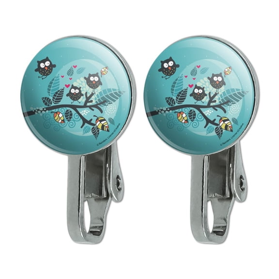 Sweet Owl Moonlight Night Novelty Clip-On Stud Earrings