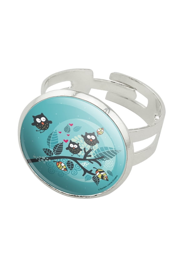 Sweet Owl Moonlight Night Silver Plated Adjustable Novelty Ring