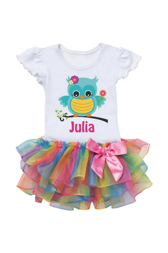 Sweet Owl Personalized Rainbow Tutu tee - 2T, 3T, 4T, 5/6T