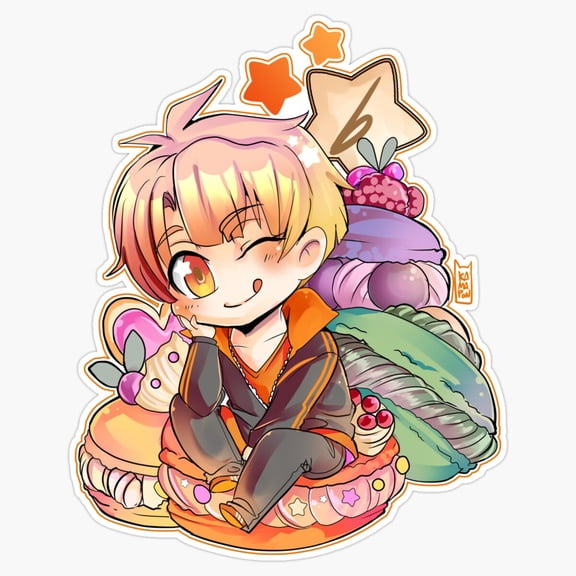 Sweet Pastel Parisian Bakery Macaron Character Mitsuki Anime Girl Dessert Decal For Phone Case Sticker