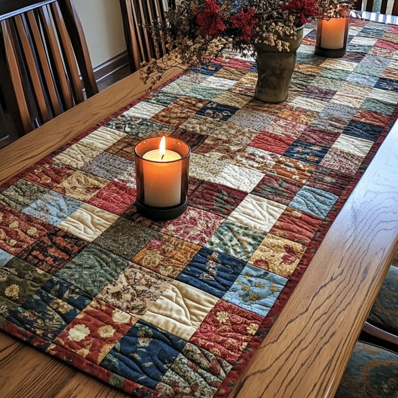 Sweet Patterns Quilted Table Runner for Dining Room, Decorative Seasonal Kitchen Table Decor