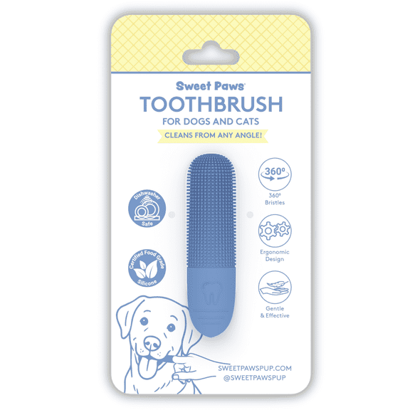 Sweet Paws Silicone 360 Finger Toothbrush for Dogs and Cats - Azure
