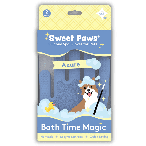 Sweet Paws Silicone Spa Bathing & Grooming Gloves for Dogs and Cats - 2ct - Azure