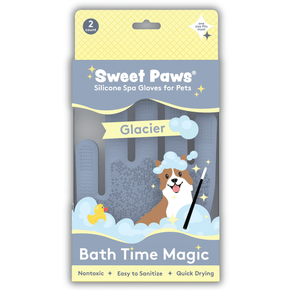 Sweet Paws Silicone Spa Bathing & Grooming Gloves for Dogs and Cats - 2ct - Glacier