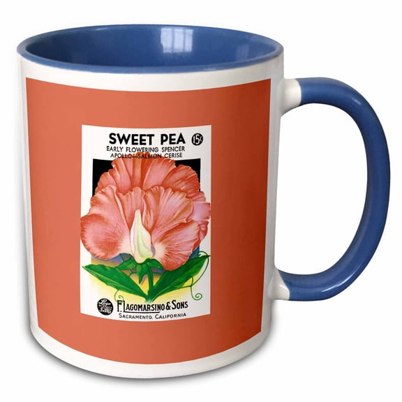 3drose, Sweet Pea Early Flowering Spencer Apollo-salmon Cerise, 11oz Two-tone Blue Mug