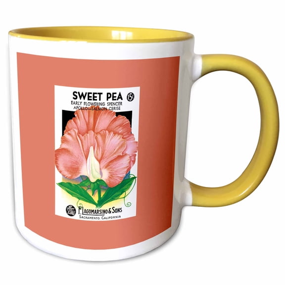 3drose, Sweet Pea Early Flowering Spencer Apollo-salmon Cerise, 15oz Two-tone Yellow Mug