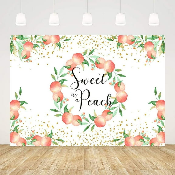 Sweet as a Peach Beautiful Backdrop for Baby Shower Birthday Party Decorations Green Leaves Peach Photography Background Baby Girl 1st Birthday Decor Cake Table Banner Props