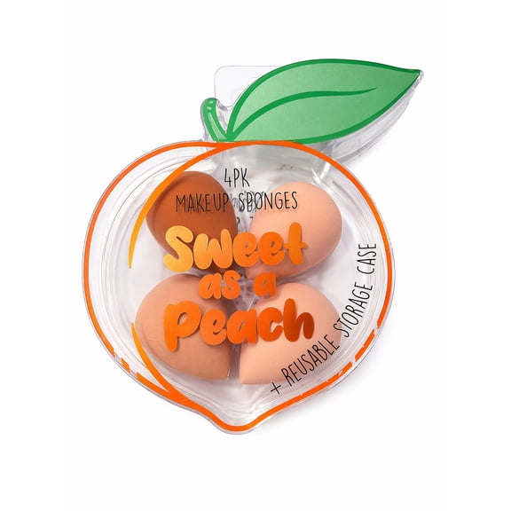 Sweet As a Peach Makeup Sponge Set, 4-Pack Latex-Free Beauty Blenders with Reusable Peach-Shaped Storage Case  Soft Blending Sponges for Foundation, Concealer & Makeup Application