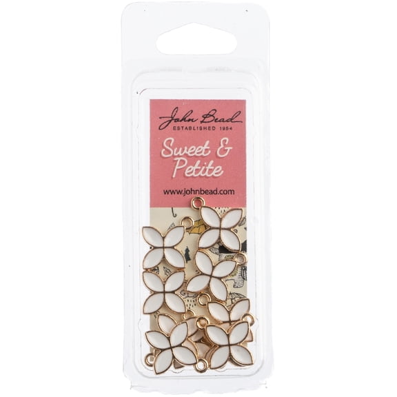 Sweet & Petite 10pcs White Four Petals, Small Charms for Jewelry Making