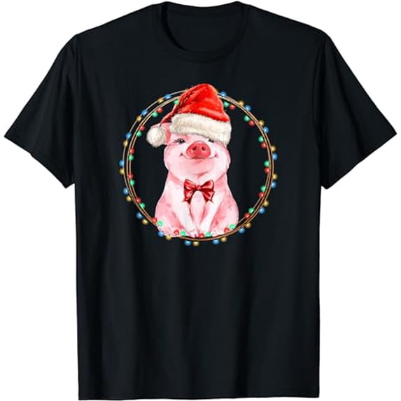 Sweet Pig with Santa Hat Pig Lover Christmas T-Shirt