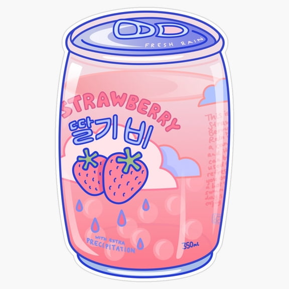 Sweet Pink Strawberry Rain Drop Cute Fruits Aesthetic Decal For Water Bottle Phone Sticker