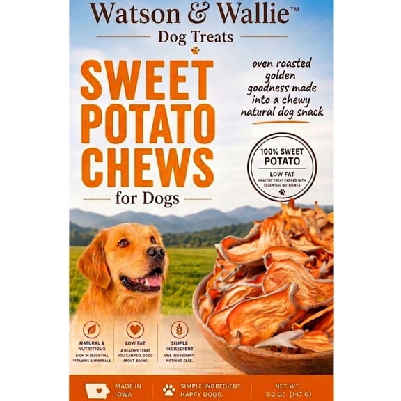 Watson & Wallie Sweet Potato Chews Single Ingredient Dog Treats Naturally Low Fat & Easy to Digest