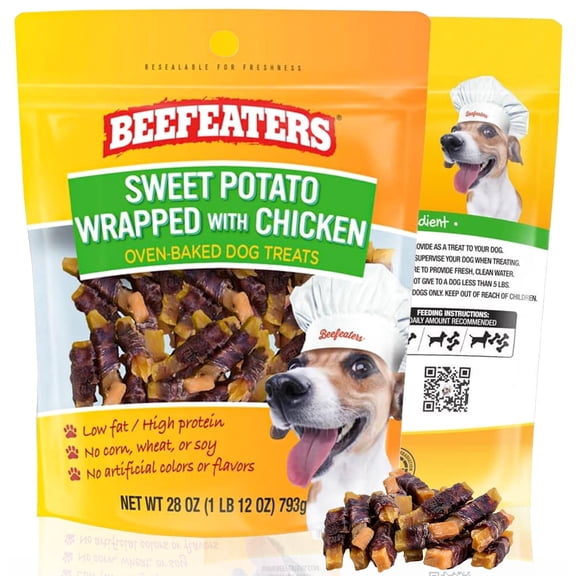 Beefeaters Sweet Potato Chews, 28 oz Resealable Bag | Grain-Free, High Protein, Low Fat Jerky Chews for Dogs