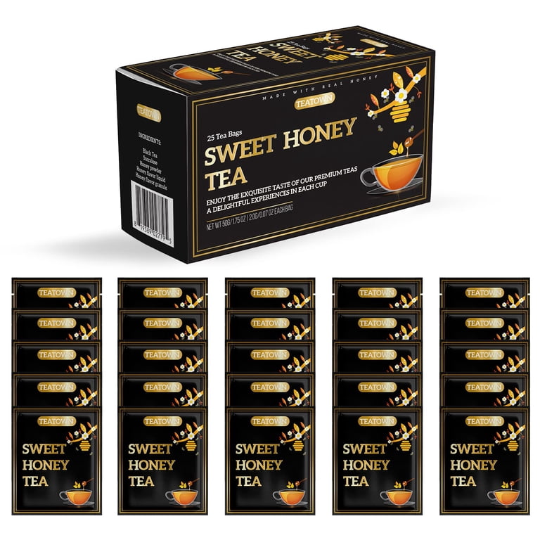 Premium Sweet Honey Infused Herbal Black Tea, 25 Bags, Real Pure