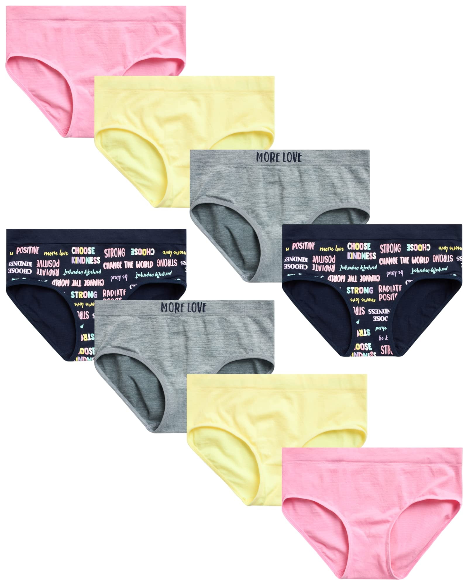 Sweet Princess Girls? Underwear ? Seamless Microfiber Hipster Panties (8  Pack), Size 8/10, More Love 