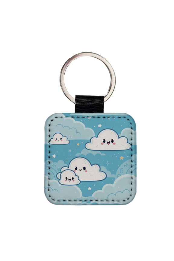 Sweet Puffy Clouds Kawaii Style Faux Leather Square Keychain
