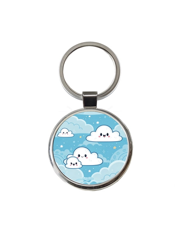 Sweet Puffy Clouds Kawaii Style Metal Round Keychain