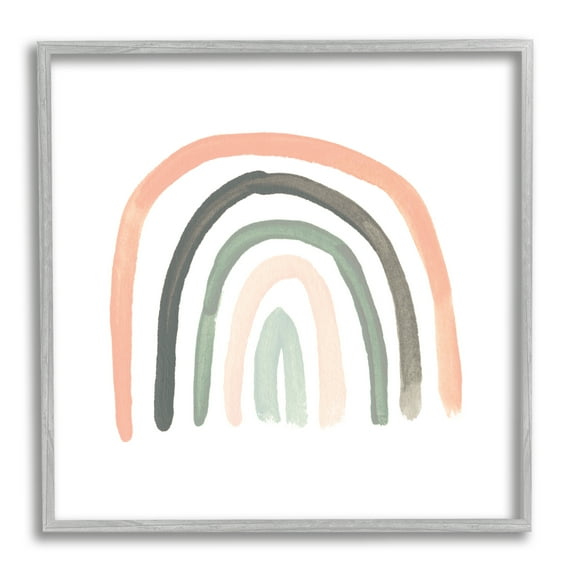 Sweet Rainbow Arches Soft Green Pink Pastels Abstract Framed Art Print Wall Art, 17x17