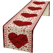 Sweet Red Rose Floral Table Runner Valentine''s Day Red Romantic Hearts Red Rose Farmhouse Table Runners for Family Dinner, Wedding Holiday 13x72 Inch