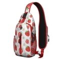 thumbnail image 1 of Sweet Red Strawberry Pattern Sling Bag, Fruity Berry Print Crossbody Backpack with Fresh Flowers and Summer Design, 1 of 6