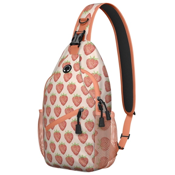 Sweet Red Strawberry Pattern Travel Sling Bag, Lightweight and Durable Hiking Sling Backpack with Layered Storage for Outdoor Enthusiasts and Students