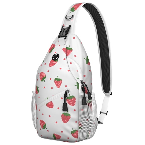 Sweet Red Strawberry Pattern Travel Sling Bag, Lightweight and Durable Hiking Sling Backpack with Layered Storage for Outdoor Enthusiasts and Students