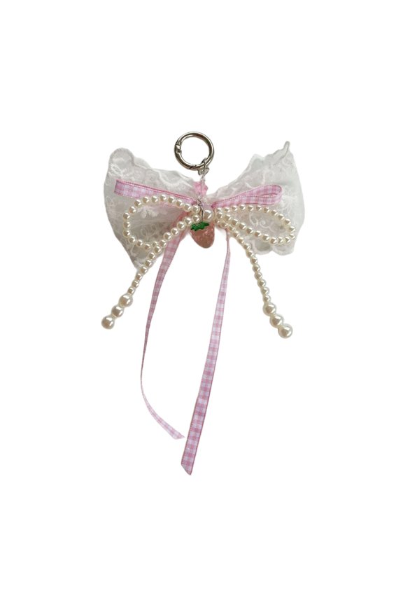 Sweet Ribbon Bowknot Pearls Keychain Charm Fashionable Key Accessory for Key Bag