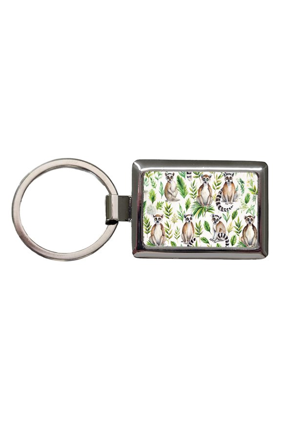Sweet Ringtail Lemurs Metal Rectangle Keychain