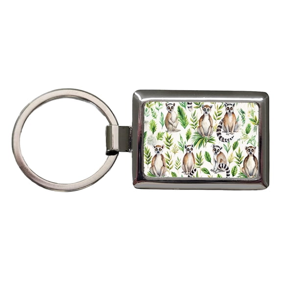 Sweet Ringtail Lemurs Metal Rectangle Keychain