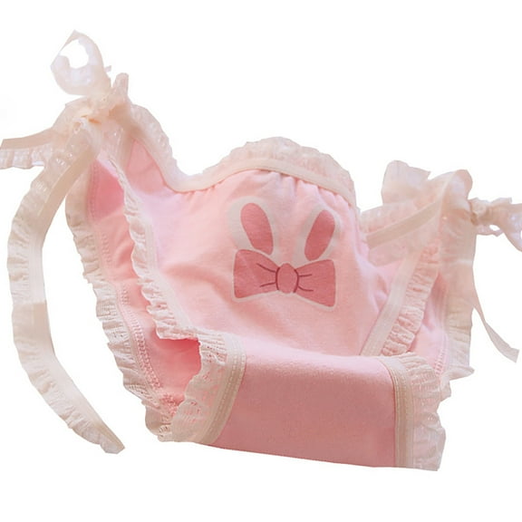 Sweet Ruffle Lace Trim Panties Japanese Adjustable Ribbon Side Tie Women's Panties Underwear Bowknot Briefs Lingerie
