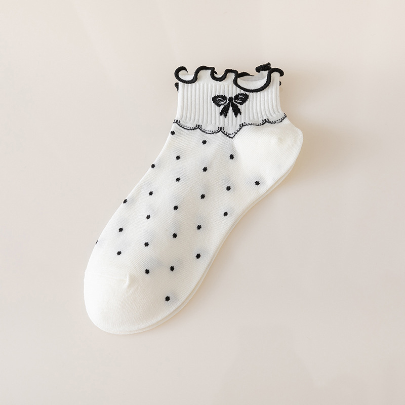 Sweet Ruffle Summer Thin Short Tube Socks For Lady Girl JK Lolita Dot